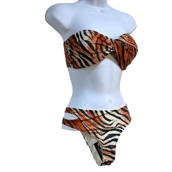 L*Space For The African Wildlife Foundation Tiger Print Cut-Out Bikini Size L - Picture 2 of 16